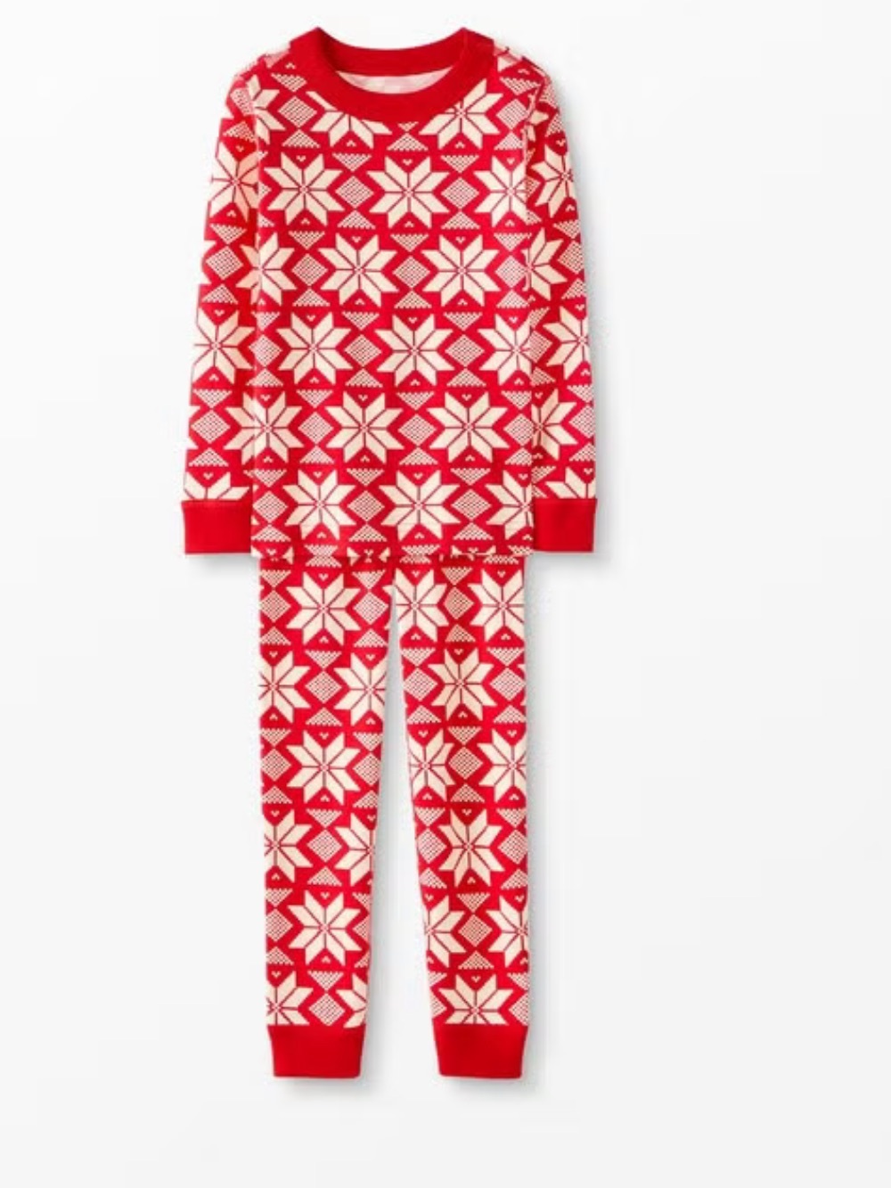 Hanna Andersson Long John Pajama Set Scandi Snowflake Red Winter Christmas Kids